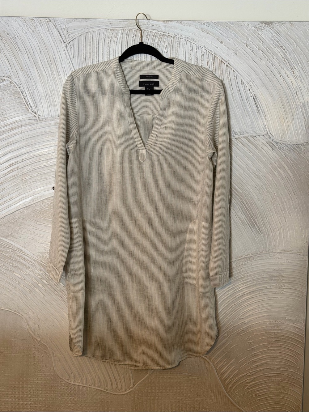 Tahari 100% Linen Black and White Shirt Dress S